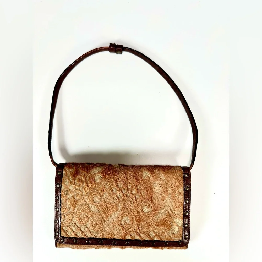 Isabella Fiore Brown Fur Floral  Patterned Women's Bag